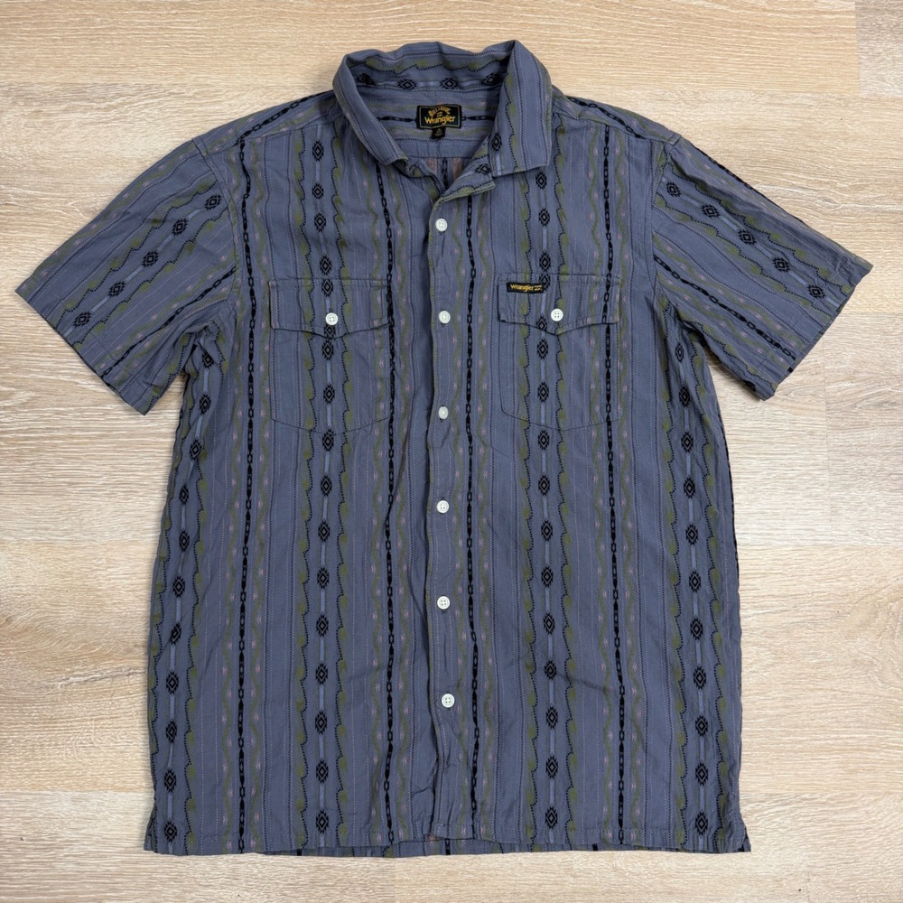 Billabong x Wrangler Mens Blue Tribal Stripe Short Sleeve Button Down Shirt M